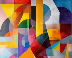 Image de painting with overlapping shapes creating a sense of depth