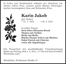 Karin Jakob : Traueranzeige - SZ Trauer - Sächsische Zeitung