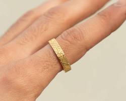 Image of Band Ring with Geometric Diamond Pattern for men