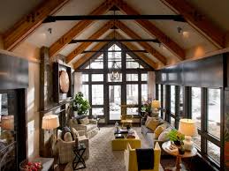 Image result for A traditionally styled great room with tall, angular cathedral ceilings