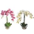 Artificial flower arrangements in vases