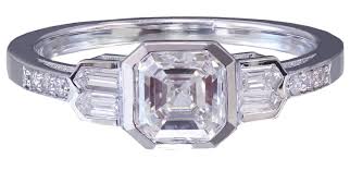 Asscher Cut Moissanite Center and Baguettes and Round Cut Sides Simulated Diamonds Engagem