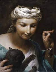 Girl with a cat Painting by Giuseppe Maria Crespi(lo Spagnuolo) | Oil Painting - Giuseppe-Maria-Crespi(lo-Spagnuolo)-xx-Girl-with-a-cat