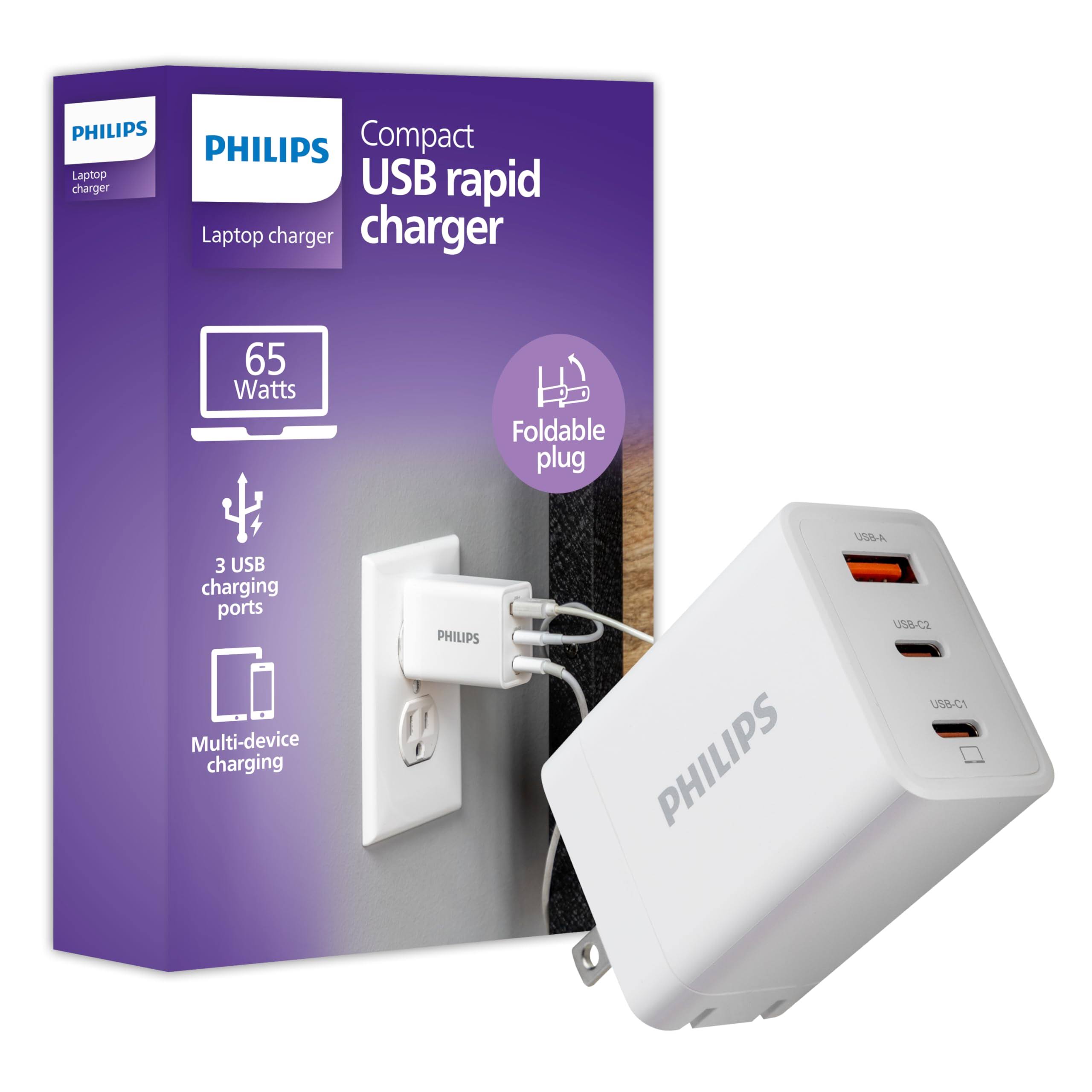 Philips 3 Port Fast Charging Wall Charger with USB-A and USB-C