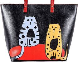 leather tote bag with a cat designの画像