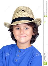 Funny child with straw hat isolated on white background. MR: YES; PR: NO - funny-child-straw-hat-15876366