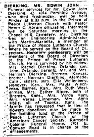 Edwin John Dierking Funeral Notice | Orlando Memory - OESDierking19May1972pg8D