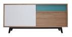 Buffet TV portes coulissantes niche chne blanchi et laqu blanc