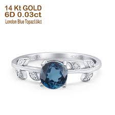 14K White Gold 0.87ct Round London Blue Topaz G SI Diamond Engagement