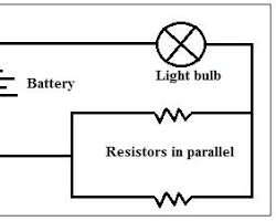 simple circuit with a battery, a resistor, and a light bulb