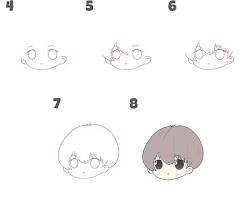 Image of stepbystep process showing the construction of a basic chibi eye using a circle and an oval