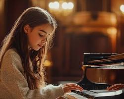 pianist playing a delicate melody on a grand pianoの画像