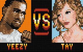 Aled Lewis &quot;Yeezy vs Tay&quot;. $400.00 USD. hand-made mosaic contains 4000 individually placed pixel beads 8 x 5 inches framed Learn More - 19_Yeezy_vs_Tay_large