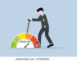 Imagem de cartoon showing a central banker adjusting a giant lever labeled Interest Rates