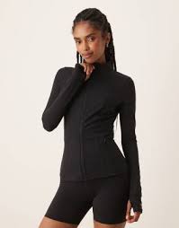 Tala SkinLuxe zip up full length running top in black | ASOS