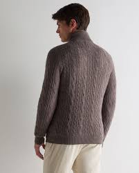 Men's Fur Trim Half Zip Cashmere Sweater Otter Brown | N.Peal - Product from N.Peal