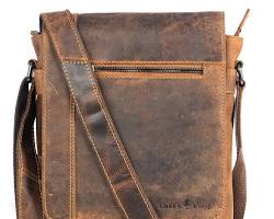 Image of vintage inspired mini leather crossbody bag in brown