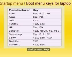 Image of PC boot menu key