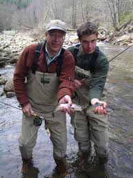 ... instructions when they landed this &quot;double&quot; (click the image for a larger view)... Sean and Jack Devereux with a pair of trout caught near Asheville, NC - devpage1