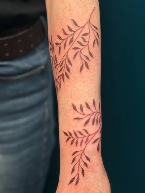 Beautiful fine line henna toned vine and leaves wrap around wrist ...