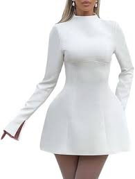 ABYOVRT Women Backless Mini Dress Long Sleeve Mock Neck Open Back A Line Dress Short Formal Dress (Black,S) : Clothing, Shoes & Jewelry - Amazon.com - Product from Amazon.com