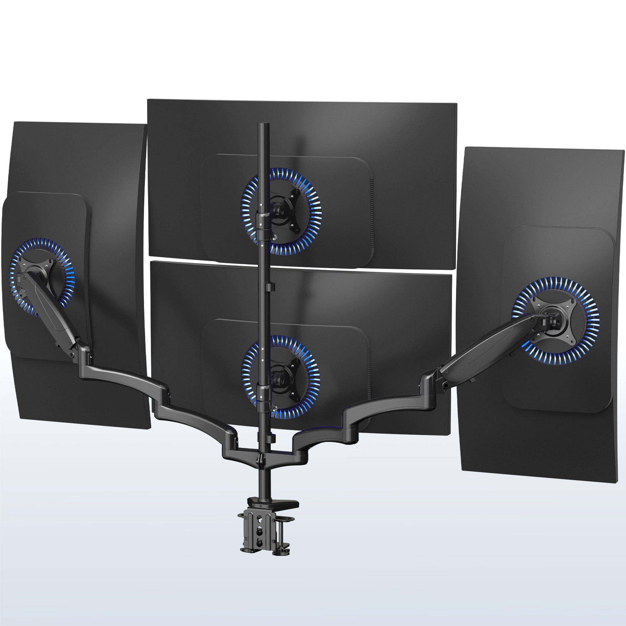 Vivo Black Quad Monitor Mount 2 Pneumatic Arms + 2 Fixed