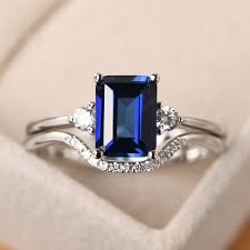 Sapphire Emerald Cut Ring with Band | LUO