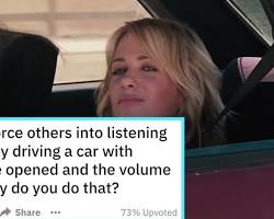 Image of person driving a car with the windows down and music playing