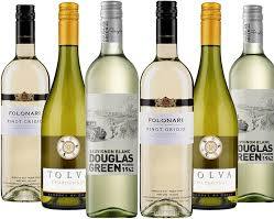 Image of Chardonnay, Sauvignon Blanc, and Pinot Grigio wine bottles