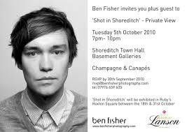 People photographer, Ben Fisher is to hold his first solo exhibition, &#39;Shot in Shoreditch&#39;, during the 2010 East London Photomonth. - invite_design_for_email