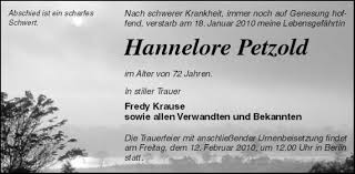 Hannelore Petzold-Die Trauerfe | Nordkurier Anzeigen - 006000696201
