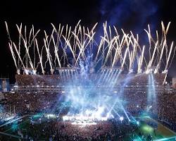 Hình ảnh về Super Bowl LIX stadium at night with fireworks