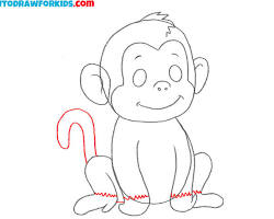 Image of monkey drawing with refined shapes: defined head with snout and jawline, shaped body with curves, thicker limbs, and a more defined tail