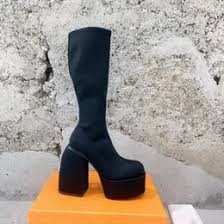 DHgate.com:Womens Leather Knee High Boots with Chunky Platform Heel - Stretch, Slip-On, Sexy, Thick Bottom:Shoes & Accessories