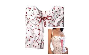Geogenry Women Y2K Corset Top Lace Up Vintage Mini Vest Sweetheart Print Tank Tops Spaghetti Strap Skinny Tee Bustier (White, S) at Amazon Women's Clothing store