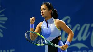 Alex Eala celebrating her victory over Himeno Sakatsume