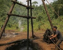 lapangan sumur minyak tradisional aceh perminyakan rakyat, buatan AI
