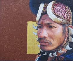 Title : Naga Man in Head Dress Technique : Oil and gold leaf on canvas. Year : 2012. Size : 92 x 76 cm. - naga-man-headdress