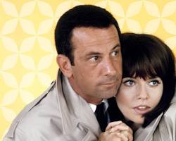 Get Smart 1965 TV series Don Adams as Maxwell Smart Barbara Feldon as Agent 99 shoe phone 1960s NBC comedy stills, AI generated