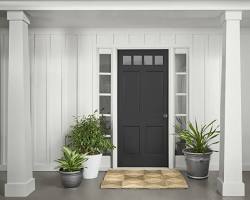 traditional house exterior greige paint black front door, AI generated