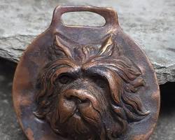 Antique Stamped Copper Scottie Dog Pocket Watch Fob Puppy High Relief from Before Times Shop