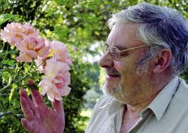 Peter Beales with &#39;Compassion&#39; at his rose gardens at Attleborough. Photo: Bill Smith Copy: Colin Chinery - 1245496493