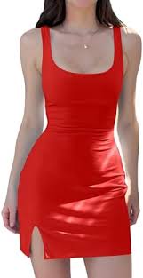 SASIMIC Women's Sexy Sleeveless Bodycon Mini Tank Top Basic Club Slit Dresses, X-Large, Red : Clothing, Shoes & Jewelry - Amazon.com
