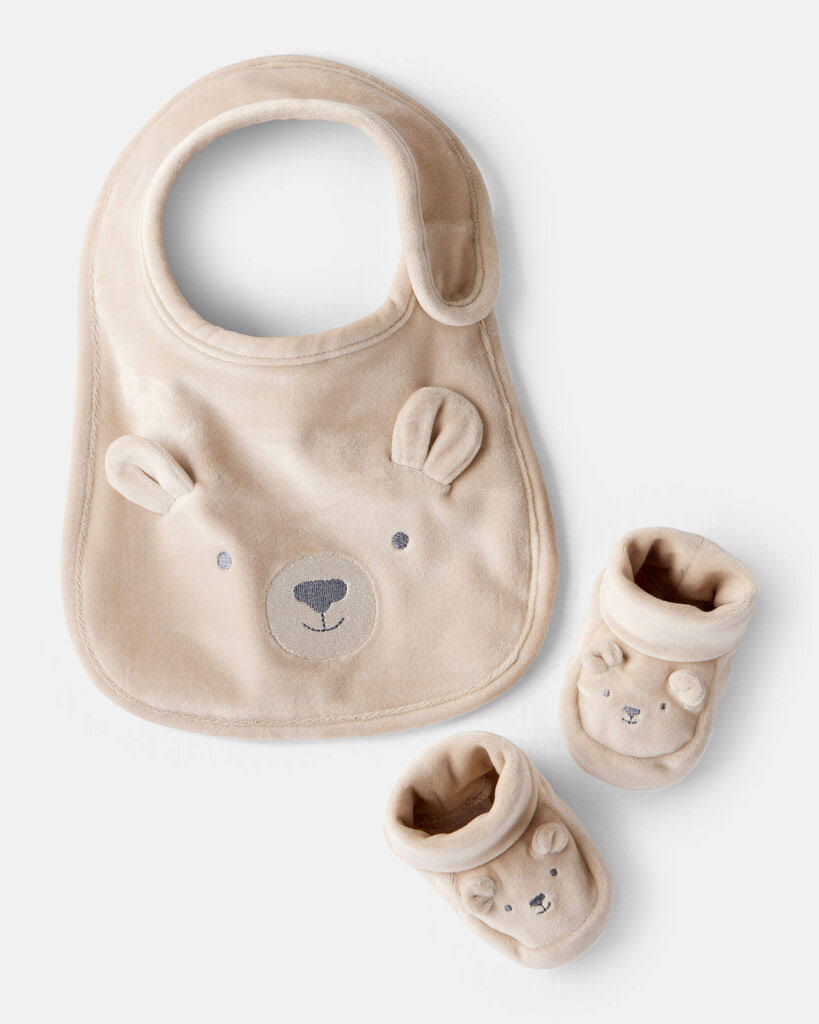 Carter's baby bear bib & booties gift set