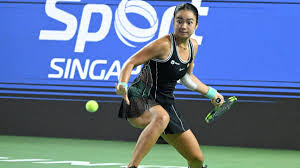 Tatiana Prozorova celebrates her comeback victory over Alex Eala at the Singapore Tennis Open