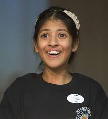 Gauri Garg, of Bear River Charter School, reacts as she realizes that she has just won the state-level competition of the National Geographic Bee Friday, ... - 1328275