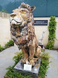 Brendan Hesmondhalgh&#39;s stone and porcelain lion at The Chelsea Flower Show. But his evolution as an artist was almost accidental. - Lion