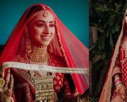 Image of Royal red lehenga with statement jewelry