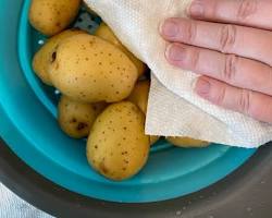 Potatoes patted dry with a paper towel