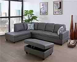 Lifestyle Solutions Studio Living Lillian Polyester Sectional Sofa, 33-1/2”H x 83-1/8”W x 60-5/8”D, Gray  